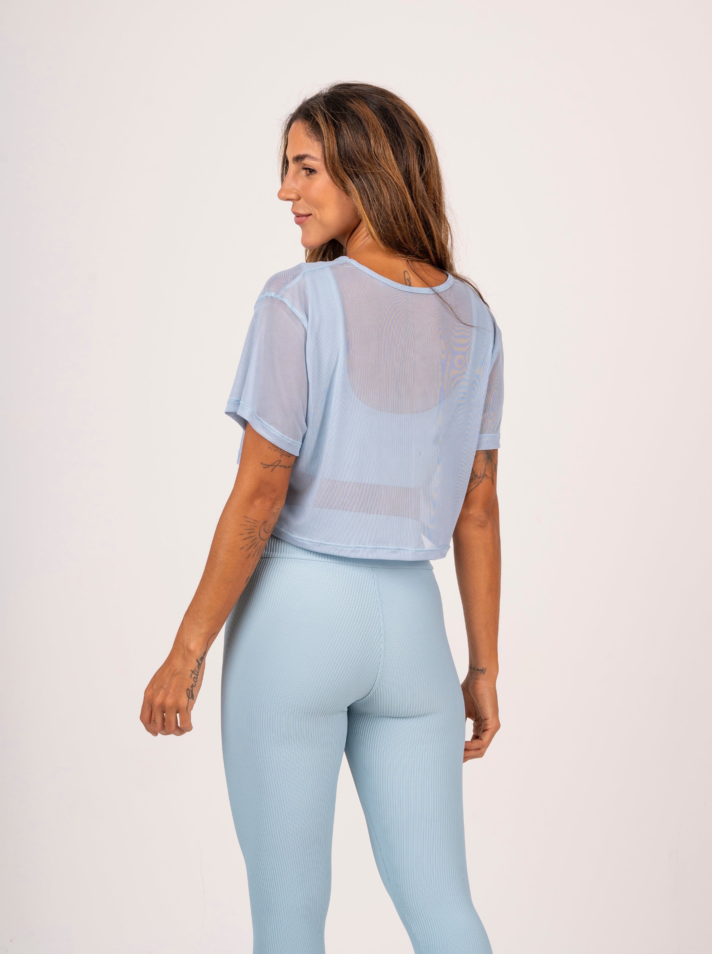 Cropped Tule Azul Caribe