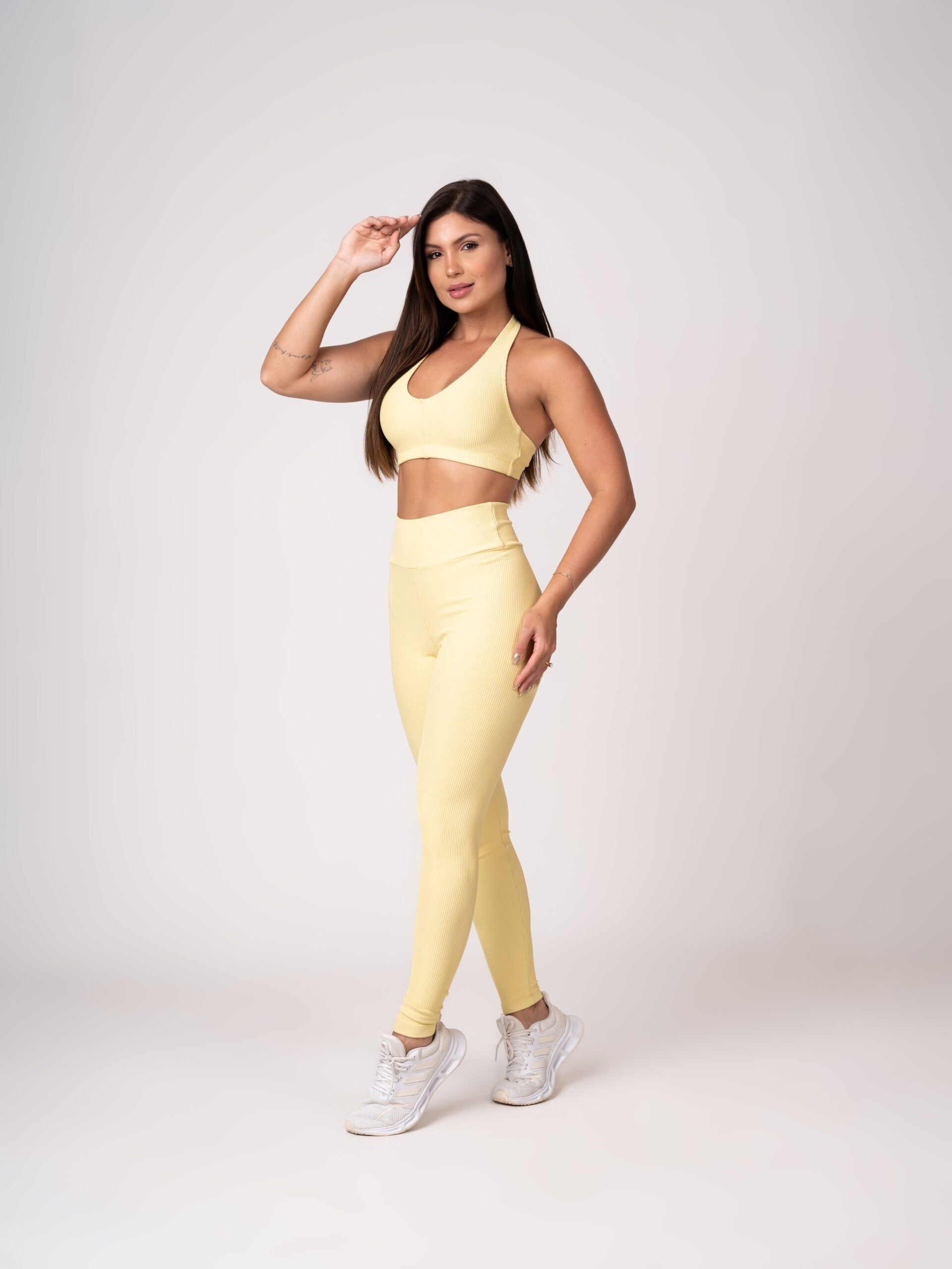 Conjunto Legging e Top Frente Única Amarelo Manteiga Flow
